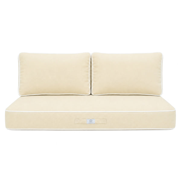 Ensemble Coussins Premium 100x50 Jaune Beurre - 1 Assise + 2 Dossiers (Épais 12cm & Passepoil)
