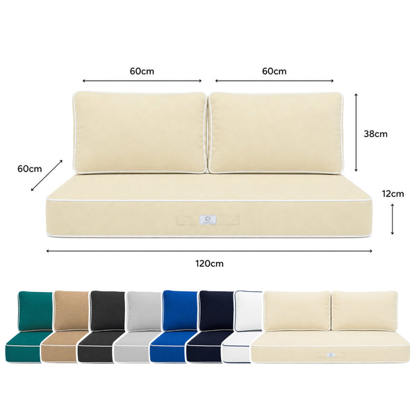 Ensemble Coussins Premium 120x60 Jaune Beurre - 1 Assise + 2 Dossiers (Épais 12cm & Passepoil)