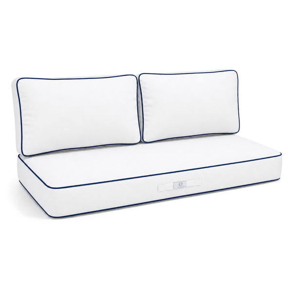 Conjunto de Cojines Premium 120x60 Blanco - 1 Asiento + 2 Respaldos (Grueso 12cm & Passepoil)