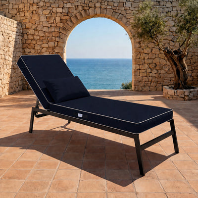 Colchoneta Premium para Tumbona 190x60 Azul Marino - Grueso 10cm & Reposacabezas (Funda Extraíble)