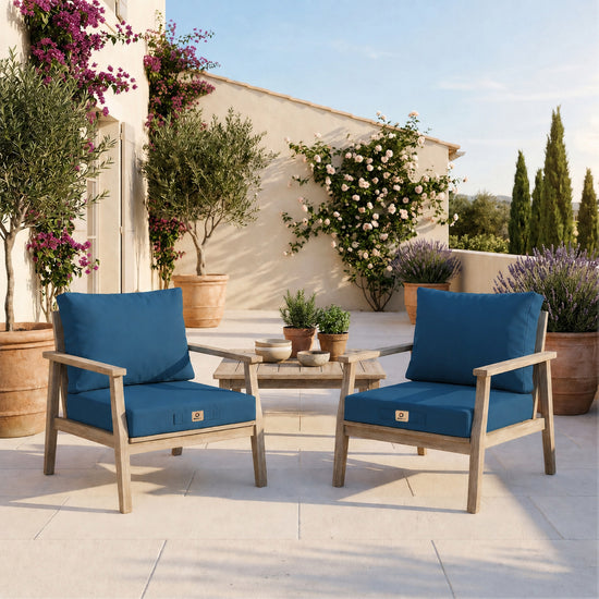 Ensemble Coussins Salon Jardin 60x60 Bleu Pétrole - Déhoussable & Anti-UV (Assise + Dossier)