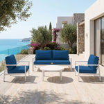 Ensemble Coussins Salon Jardin 50x50 Bleu Pétrole - Déhoussable & Anti-UV (Assise + Dossier)