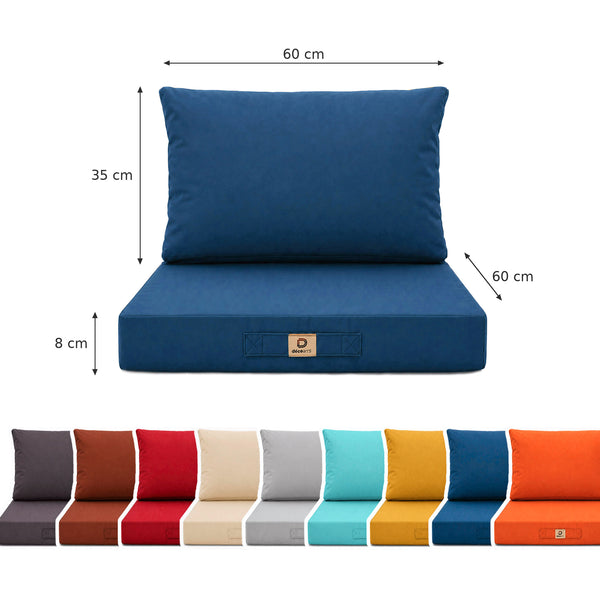 Ensemble Coussins Salon Jardin 60x60 Bleu Pétrole - Déhoussable & Anti-UV (Assise + Dossier)