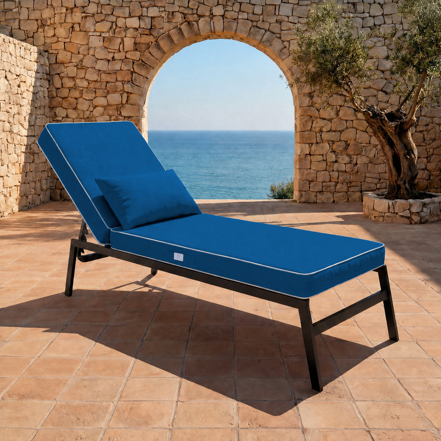 Colchoneta Premium para Tumbona 190x60 Azul Real - Grueso 10cm & Reposacabezas (Funda Extraíble)