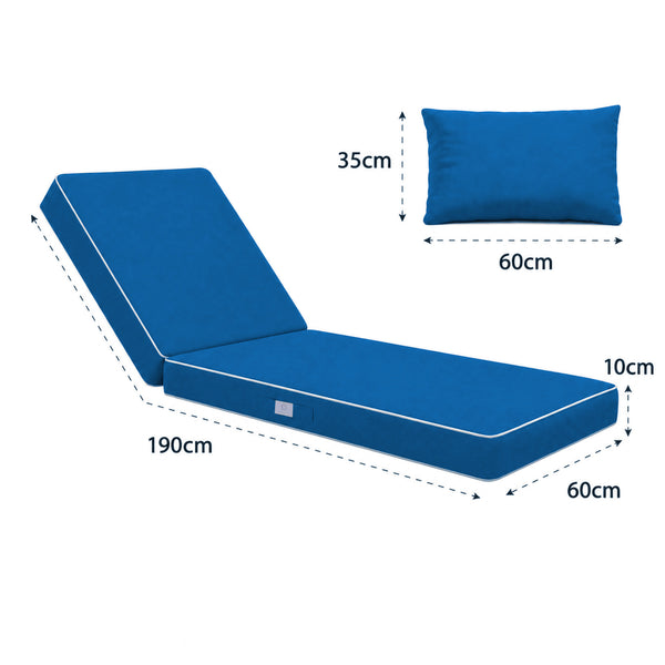 Colchoneta Premium para Tumbona 190x60 Azul Real - Grueso 10cm & Reposacabezas (Funda Extraíble)