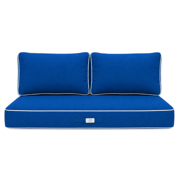 Conjunto de Cojines Premium 100x50 Azul Real - 1 Asiento + 2 Respaldos (Grueso 12cm & Passepoil)