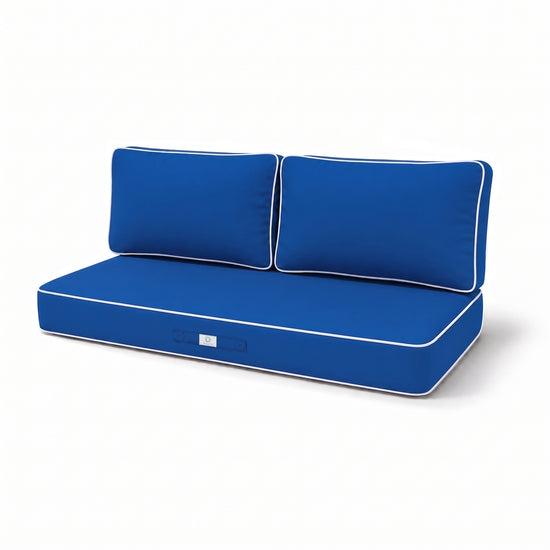 Conjunto de Cojines Premium 100x50 Azul Real - 1 Asiento + 2 Respaldos (Grueso 12cm & Passepoil)