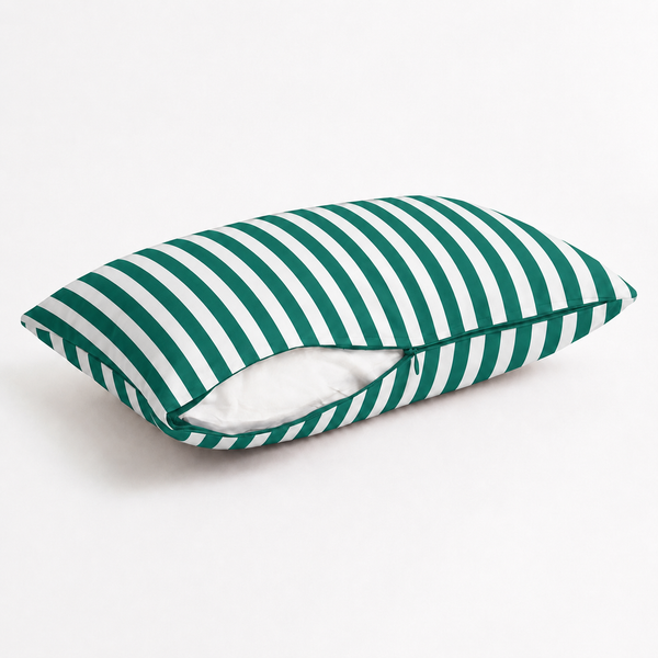 Lot de 2 Coussins d'Appoint Jardin 60x35 cm Rayure Vert - Premium 270g Déhoussable
