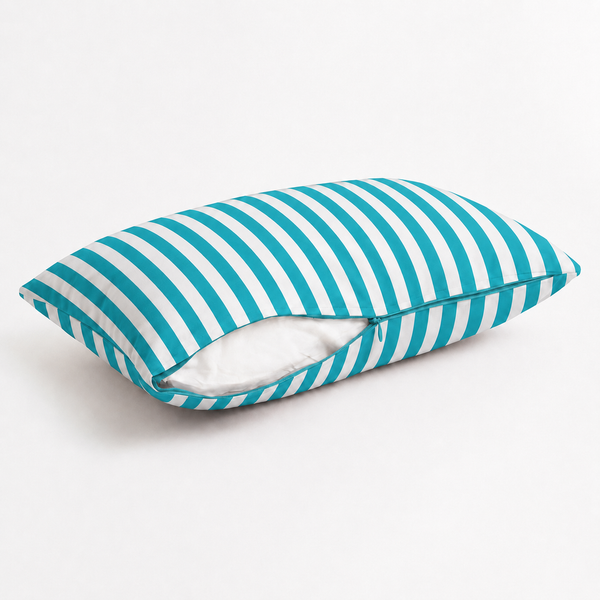 Lot de 2 Coussins d'Appoint Jardin 60x35 cm Rayure Turquoise - Premium 270g Déhoussable