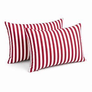Lot de 2 Coussins d'Appoint Jardin 60x35 cm Rayure Rouge - Premium 270g Déhoussable
