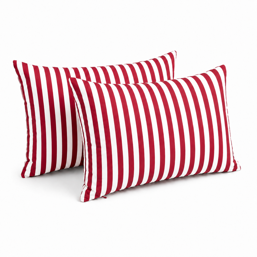 Lot de 2 Coussins d'Appoint Jardin 60x35 cm Rayure Rouge - Premium 270g Déhoussable