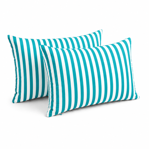 Lot de 2 Coussins d'Appoint Jardin 60x35 cm Rayure Turquoise - Premium 270g Déhoussable