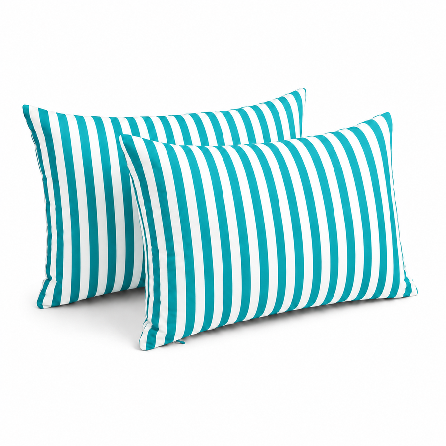 Lot de 2 Coussins d'Appoint Jardin 60x35 cm Rayure Turquoise - Premium 270g Déhoussable