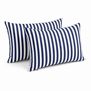 Lot de 2 Coussins d'Appoint Jardin 60x35 cm Rayure Bleu Marine - Premium 270g Déhoussable
