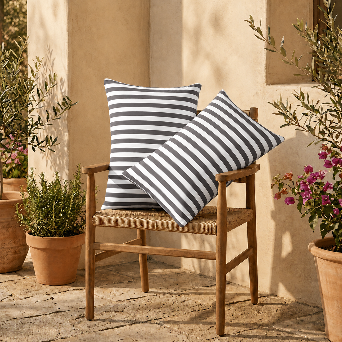 Lote de 2 Cojines Decorativos de Jardín 60x35 cm Rayas Gris Oscuro