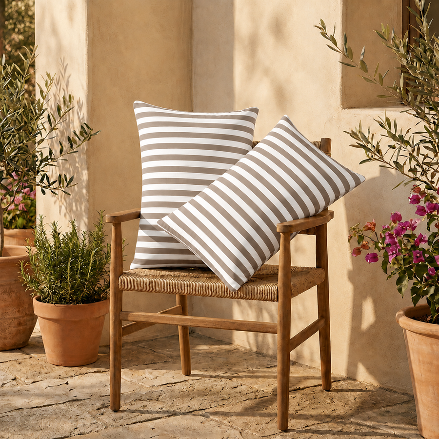 Lot de 2 Coussins d'Appoint Jardin 60x35 cm Rayure Beige - Premium 270g Déhoussable