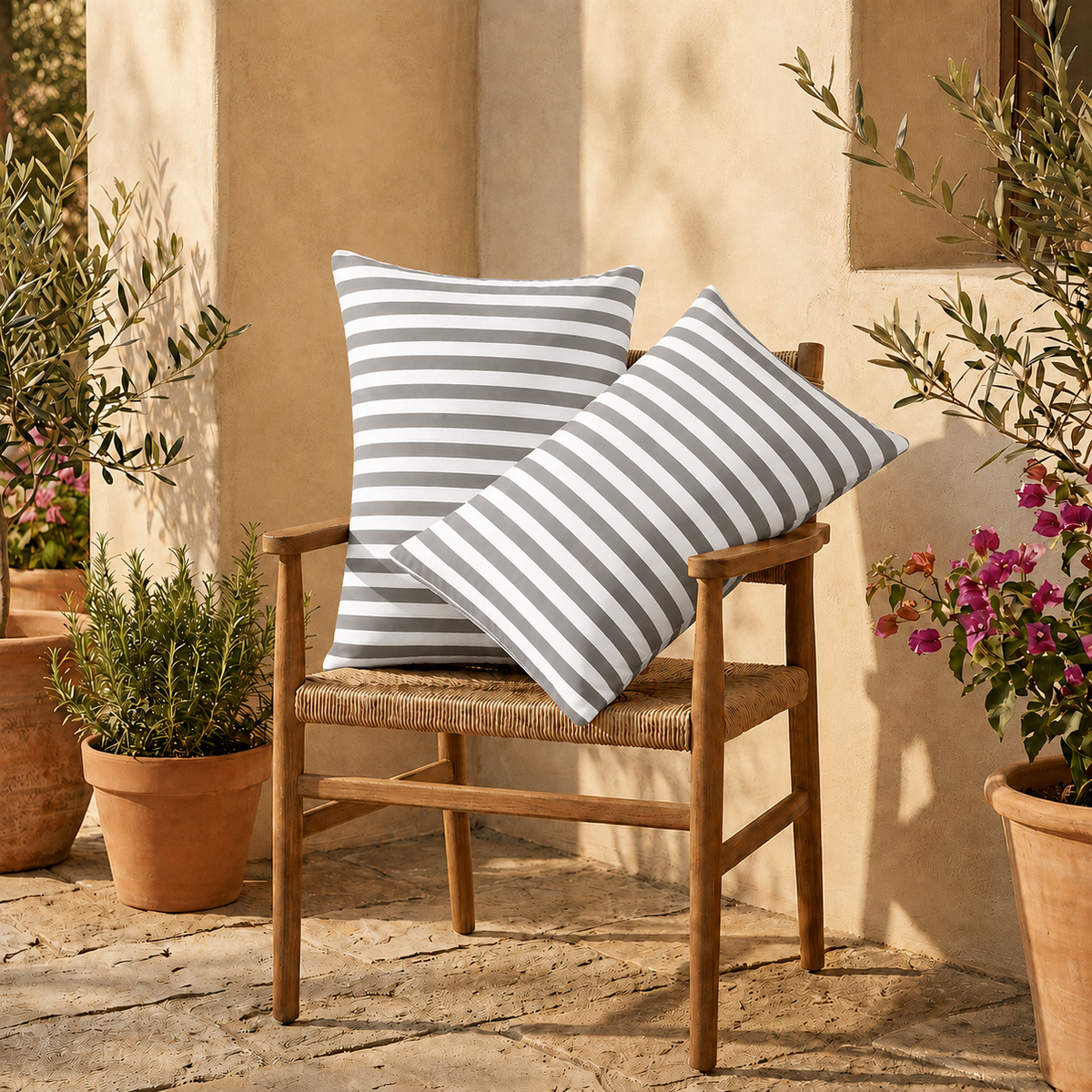 Lote de 2 Cojines Decorativos de Jardín 60x35 cm Rayas Gris Claro