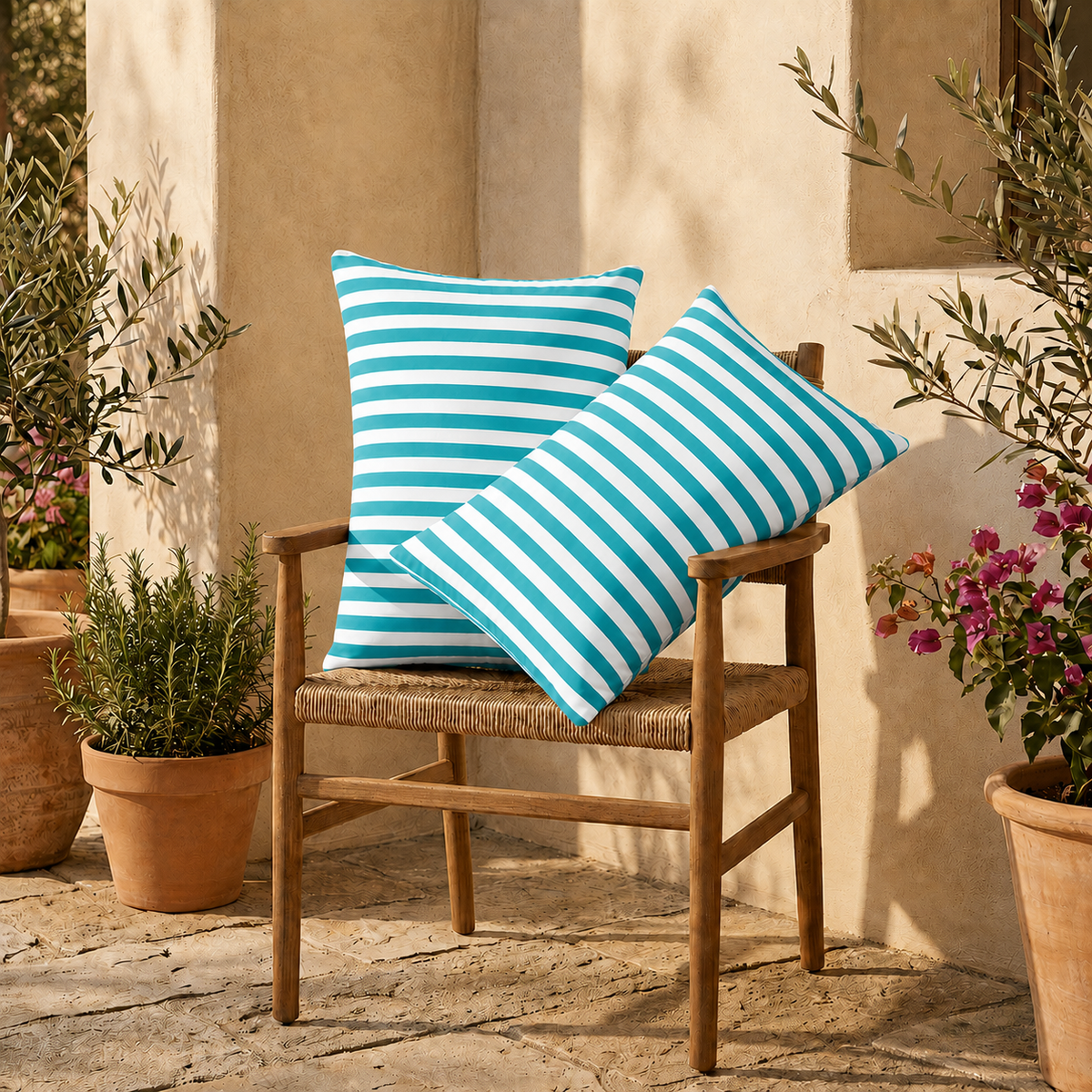 Lote de 2 Cojines Decorativos de Jardín 60x35 cm Rayas Turquesa