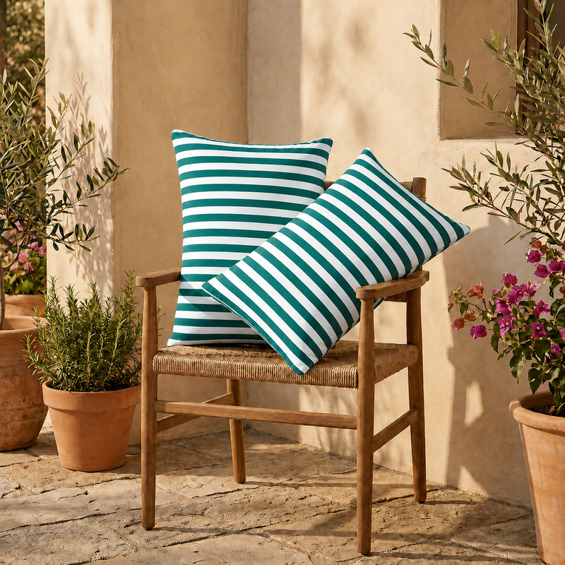 Lot de 2 Coussins d'Appoint Jardin 60x35 cm Rayure Verte - Premium 270g Déhoussable