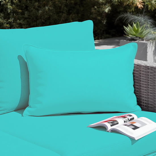 Coussin de décoration extérieur, déhoussable, lot de 2, 60x35cm - Bleu caraïbes - Deco-arts.fr