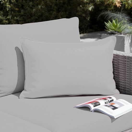 Coussin de décoration extérieur, déhoussable, lot de 2, 60x35cm - Gris galet - Deco-arts.fr