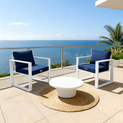 Cojines para sofá de jardín – Desenfundable, tejido efecto lino y anti-UV – 60x60cm – Azul índigo – Déco Arts