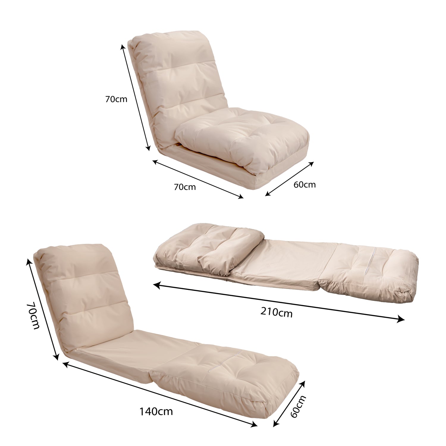 Fauteuil Convertible avec Dossier Réglable à 6 Positions Beige - Deco-arts.fr