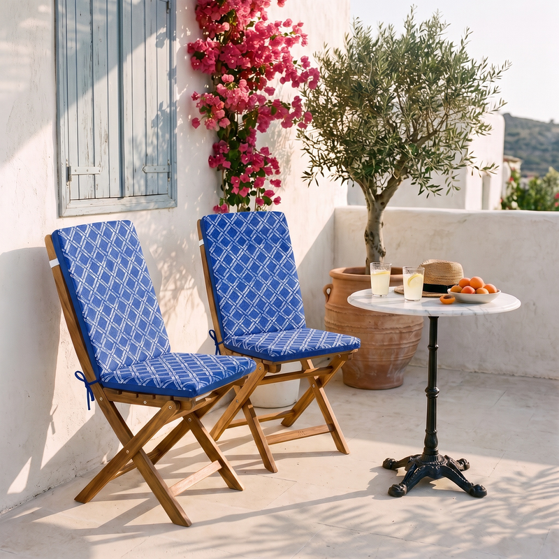 Lot de 2 Coussins Chaise Haut Dossier 95x40 - Motif Nautique Azul (Confort 5cm)