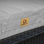 Coussins de salon jardin gris galet pour fauteuils et canapés, déhoussables et anti-UV, ensemble assise et dossier.