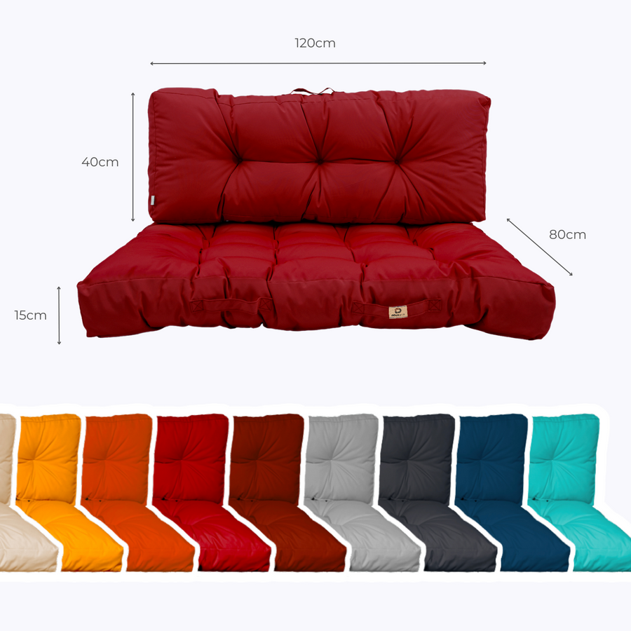 Conjunto de Cojines para Palé 120x80 Rojo Pimiento – dimensiones