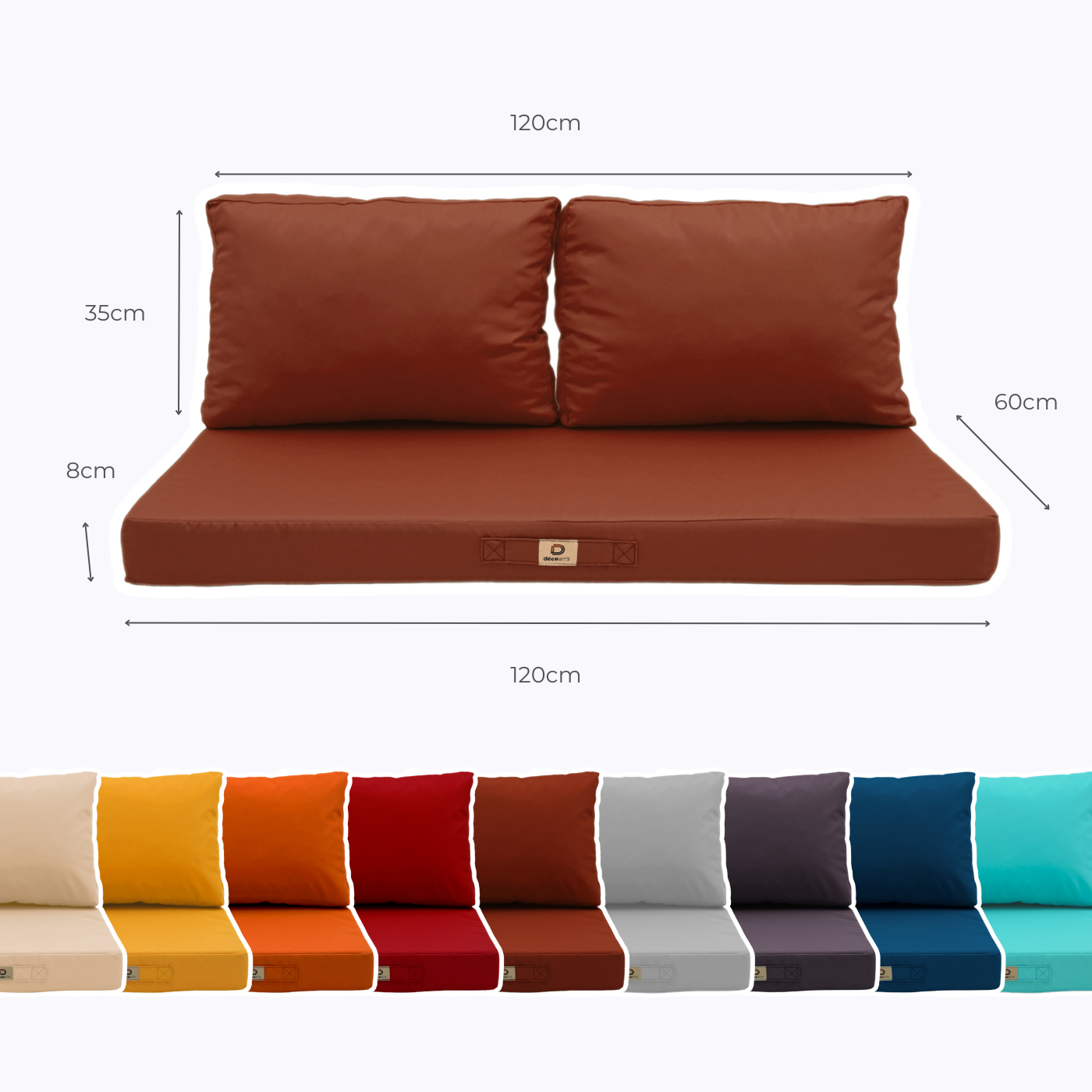 Coussins pour salon de jardin déhoussable 120x60cm Terracotta - Deco-arts.fr