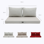 Ensemble de coussins de salon de jardin beige chiné et turquoise, 1 assise et 2 dossiers, Deco-arts.fr, 270g, pour fauteuils et canapés.