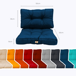 Ensemble de coussins capitonnés 50x50 cm bleu pétrole, épais 15 cm et moelleux pour fauteuils et canapés.