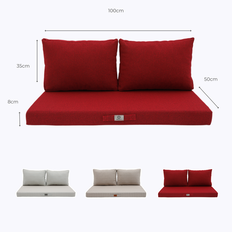 Coussins pour salon de jardin déhoussable 100x50cm Rouge bordeaux - Deco-arts.fr