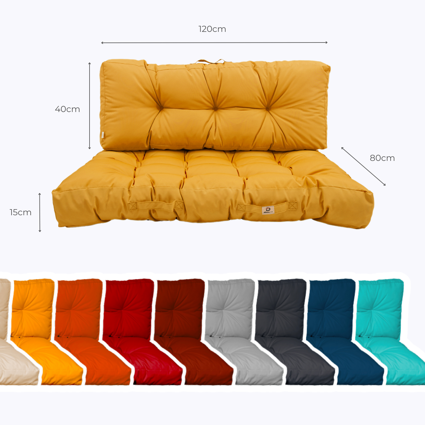 Lot coussins extérieur pour palette jaune miel 120x80 Imperméables Anti-UV DECOARTS - Deco-arts.fr