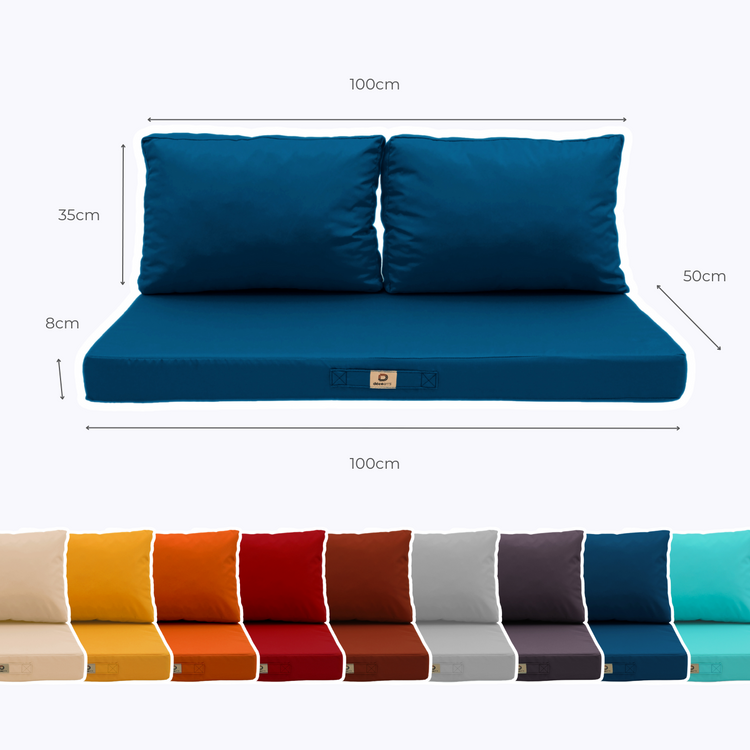 Coussins pour salon de jardin déhoussable 100x50cm Bleu pétrole - Deco-arts.fr