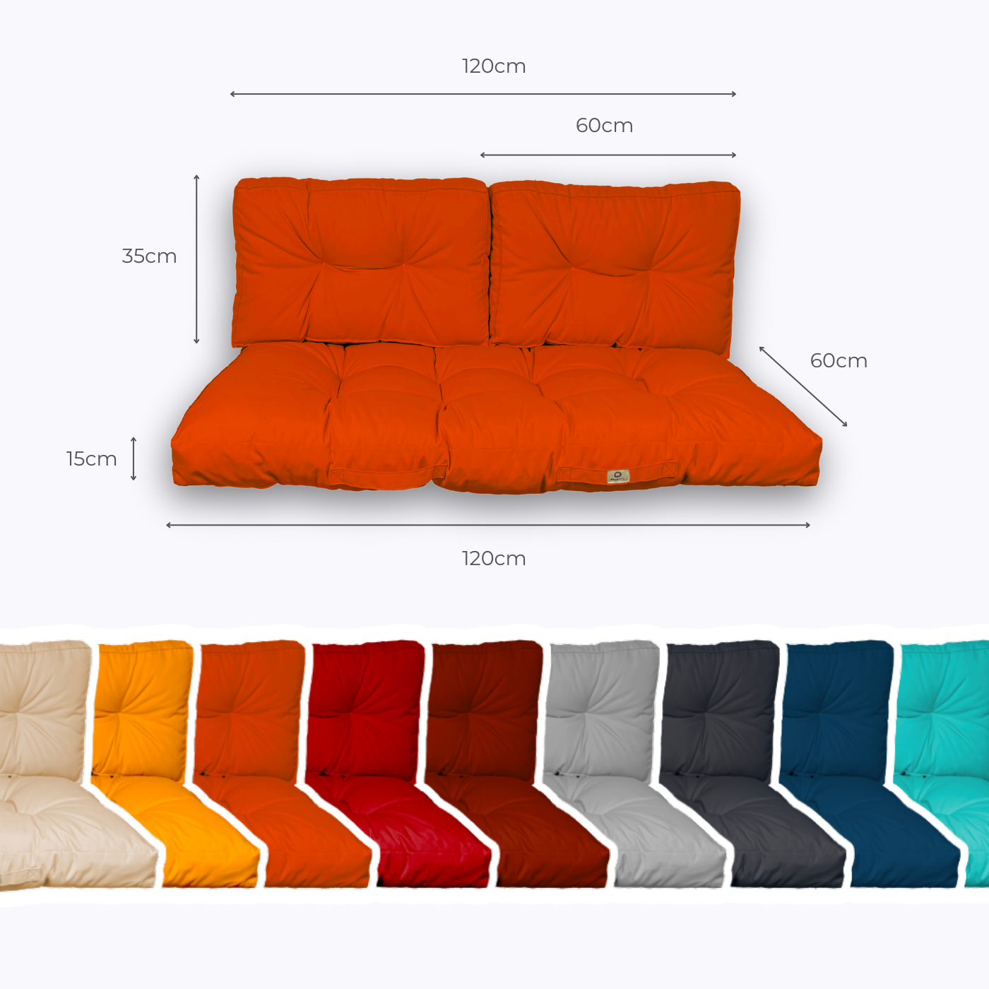 Coussins pour salon de jardin capitonné 120x60cm orange - Deco-arts.fr