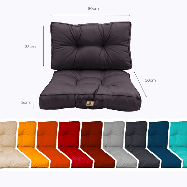 Ensemble de coussins capitonnés gris carbone 50x50 cm, épais et moelleux pour fauteuils et canapés, avec assise et dossier.