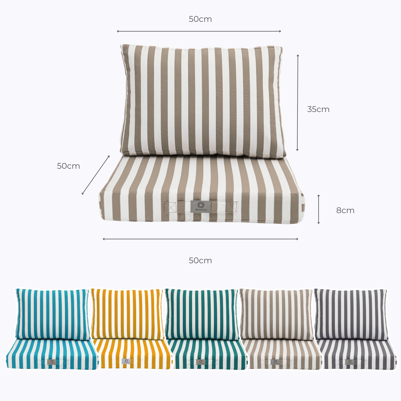 Coussins pour salon de jardin déhoussable 50x50cm - Rayure Beige - Deco-arts.fr