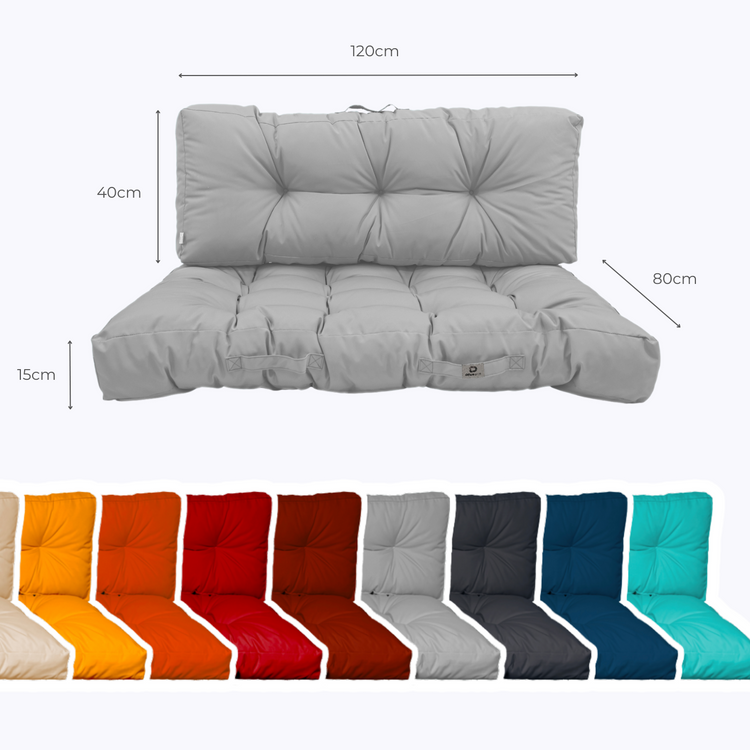Lot coussins extérieur pour palette gris galet 120x80 Imperméables Anti-UV DECOARTS - Deco-arts.fr