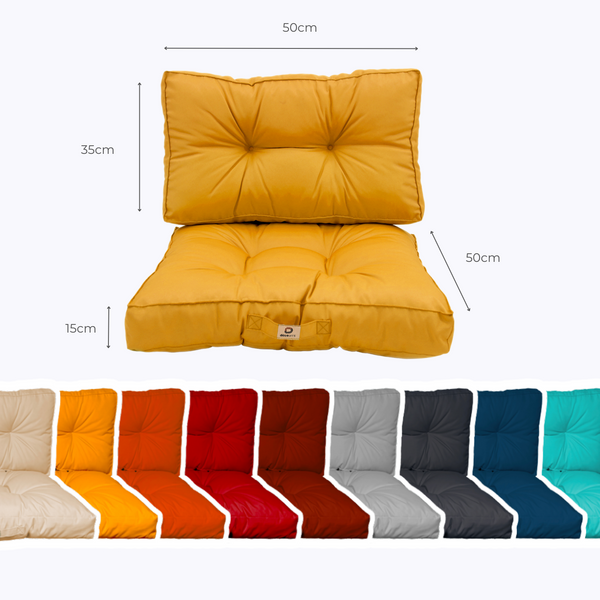 Ensemble de coussins capitonnés 50x50 cm jaunes, épais 15 cm et moelleux pour fauteuils et canapés, Deco-arts.fr