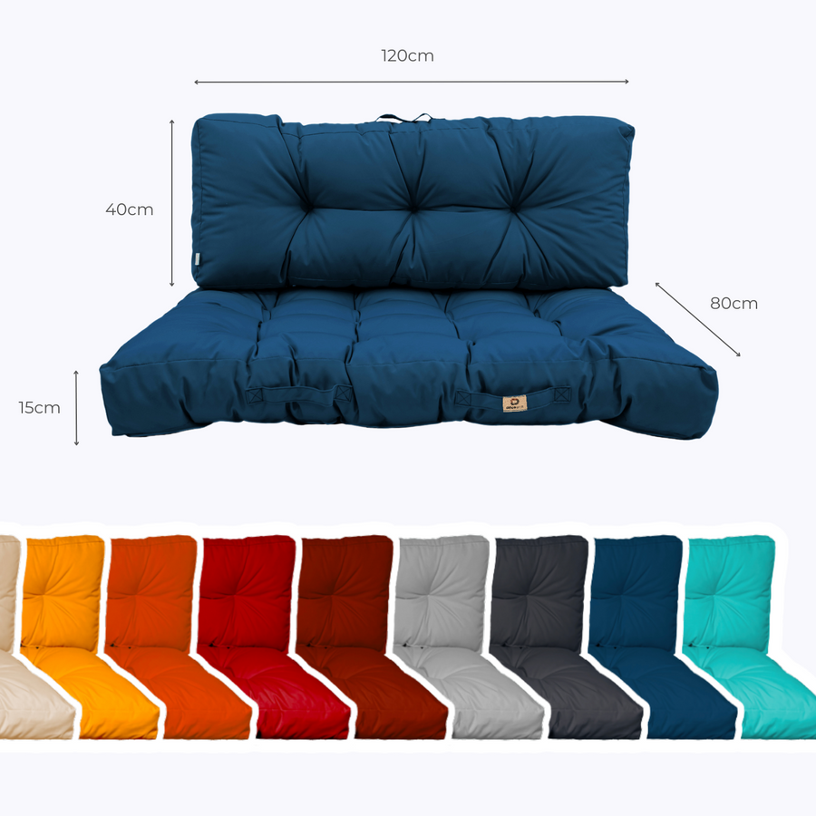 Conjunto de Cojines para Palé 120x80 Azul Petróleo – dimensiones