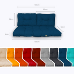 Ensemble de coussins capitonnés bleu pétrole pour banquette, 100x50 cm, épais 15 cm, avec 1 assise et 2 dossiers.