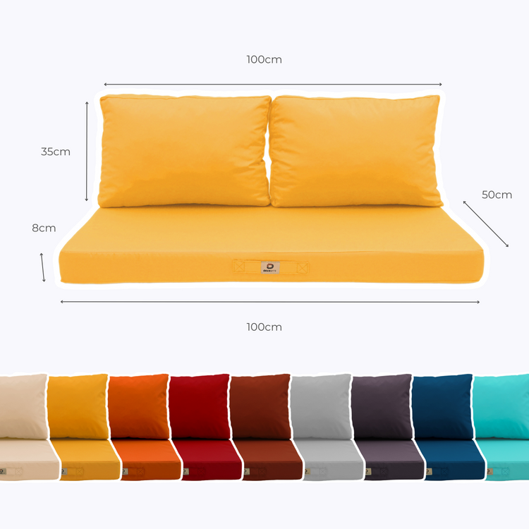 Coussins pour salon de jardin déhoussable 100x50cm Jaune - Deco-arts.fr