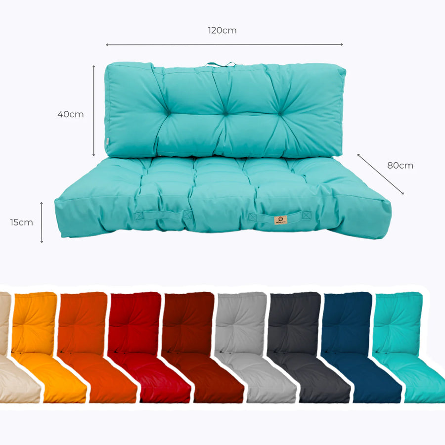 Conjunto de Cojines para Palé 120x80 Azul Caribe – dimensiones