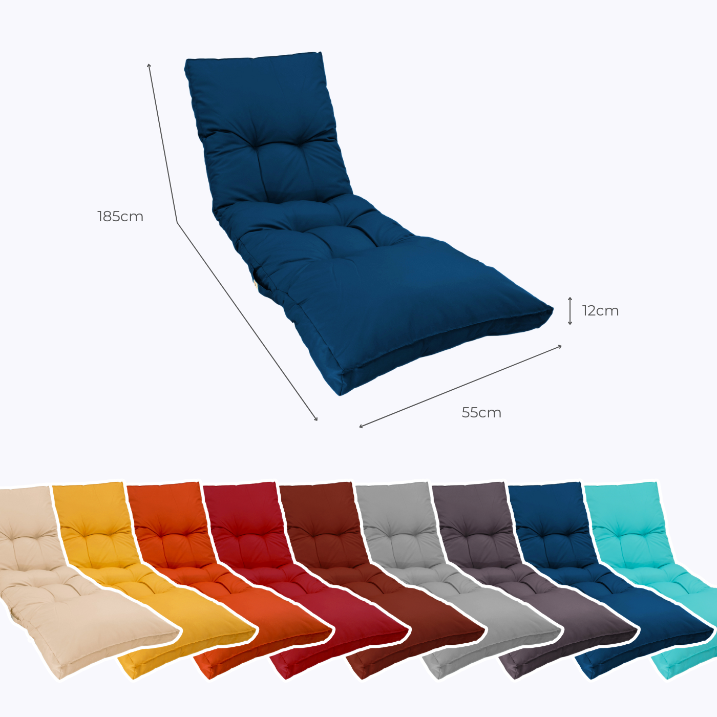 Coussin bain de soleil 185 x55cm Bleu pétrole - Deco-arts.fr