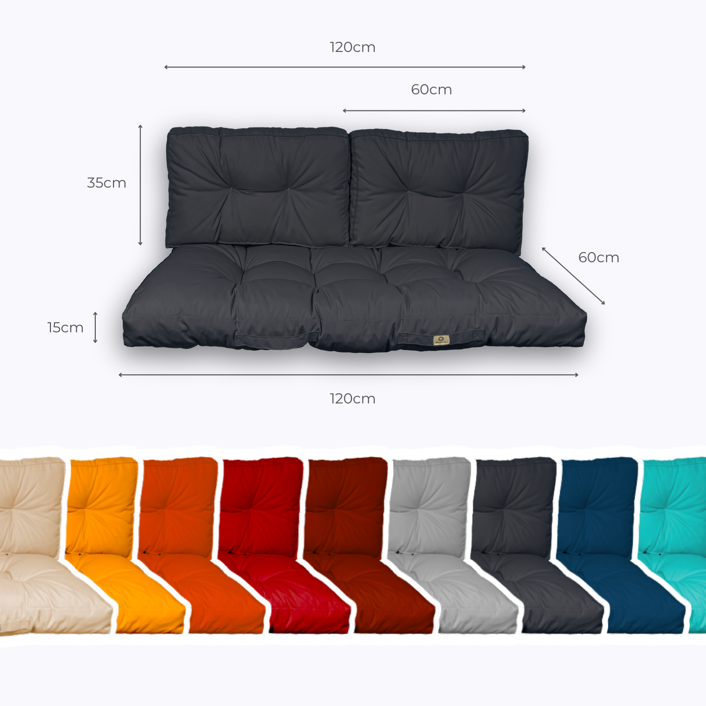 Coussins pour salon de jardin capitonné 120x60cm gris carbone - Deco-arts.fr