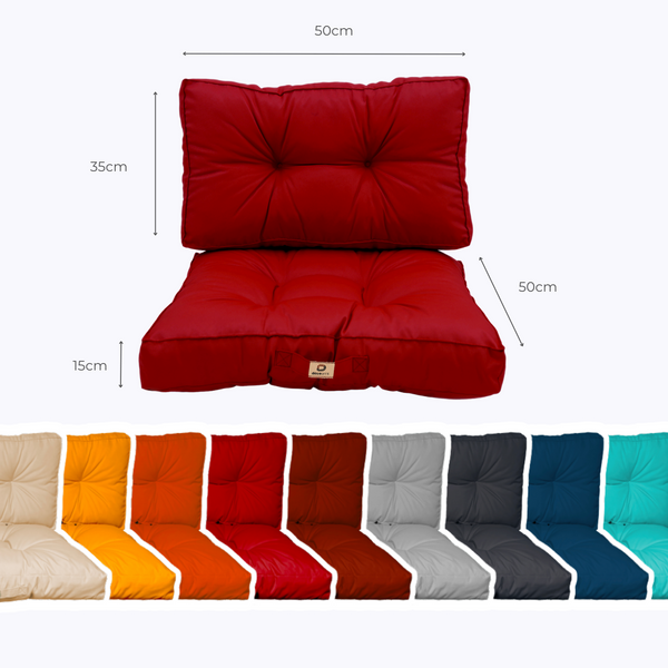 Ensemble de coussins capitonnés rouges 50x50 cm, épais 15 cm, moelleux pour fauteuils et canapés, Deco-arts.fr