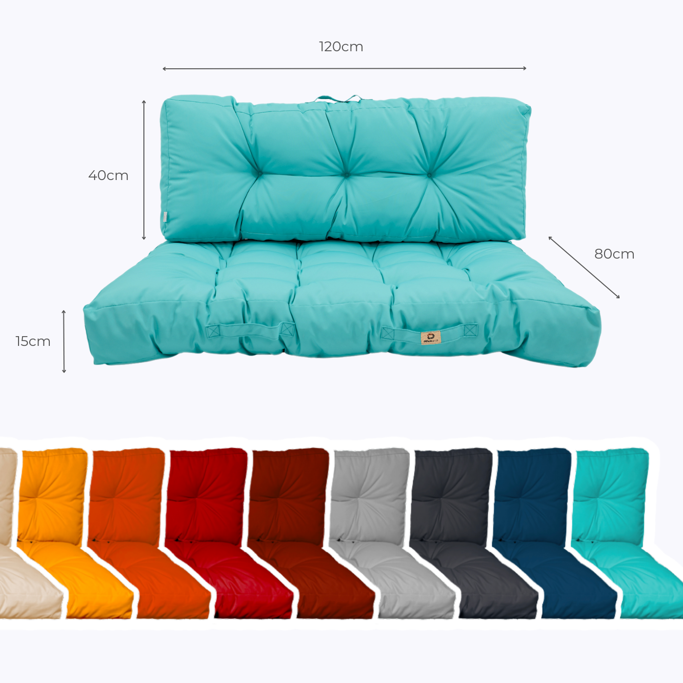 Lot coussins extérieur pour palette bleu caraïbes 120x80 Imperméables Anti-UV DECOARTS - Deco-arts.fr