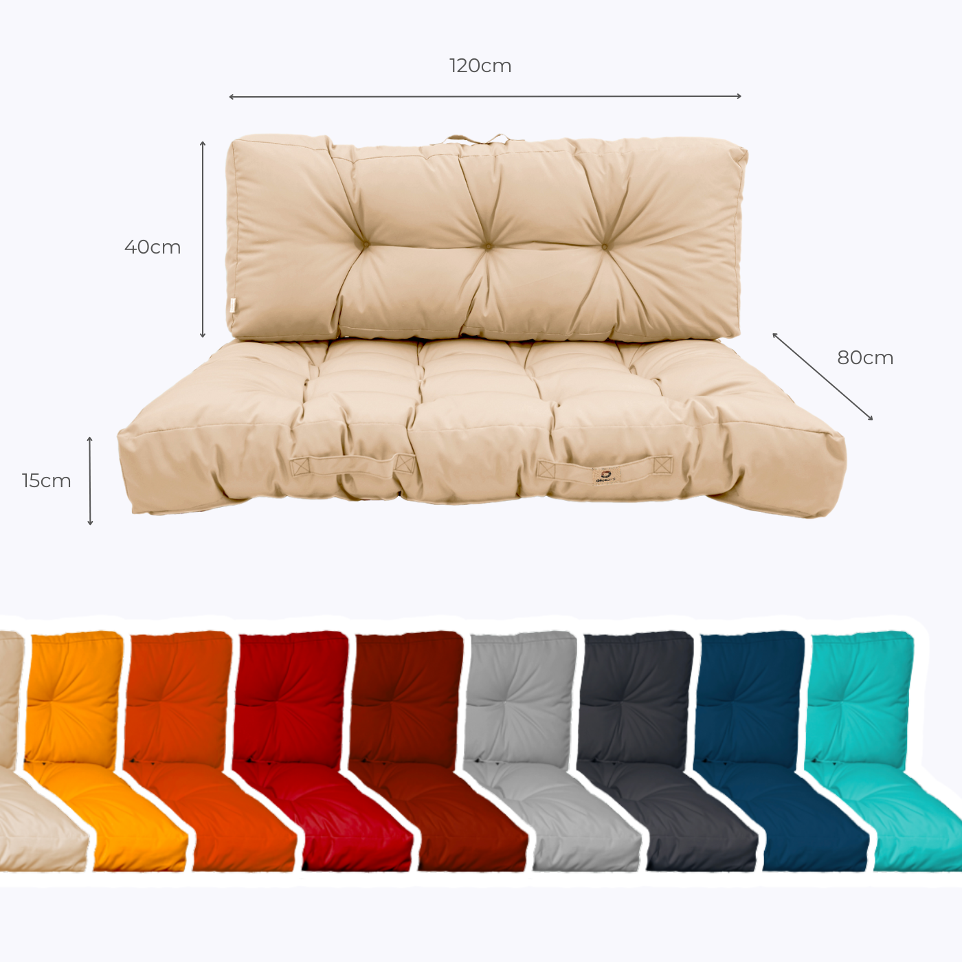 Lot coussins extérieur pour palette beige 120x80 Imperméables Anti-UV DECOARTS - Deco-arts.fr